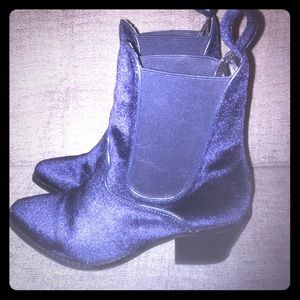 Blue velvet booties